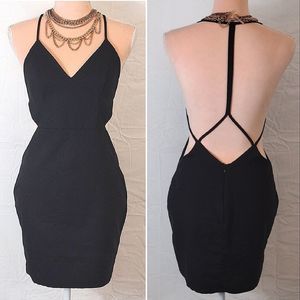 Tobi Black Side & Back Cutout Halter Bodycon Mini Dress